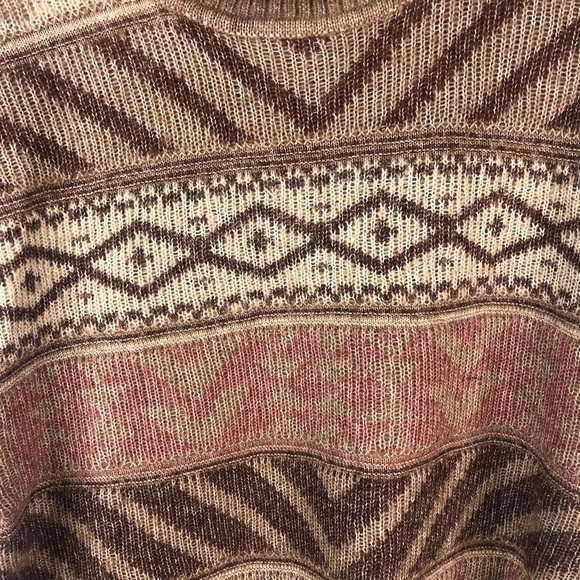Design History brown pink tribal print turtleneck short sleeve vest sweater L - Picture 4 of 10